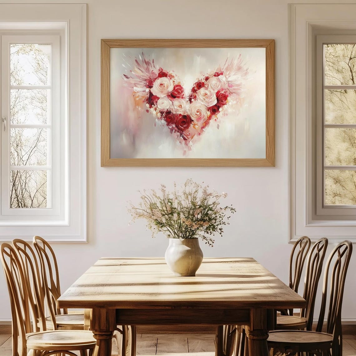 Valentines Rose Heart With Wings Vintage Floral Romantic Wall Art
