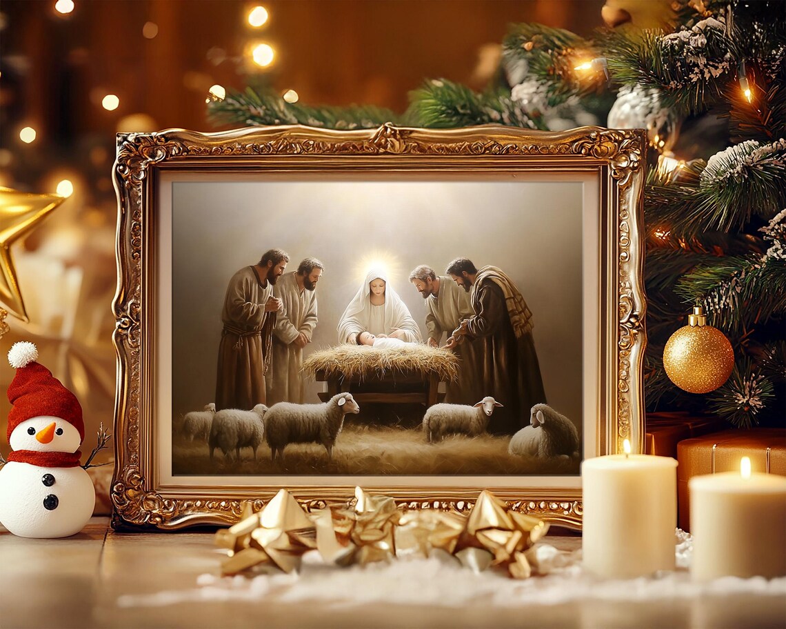 Holy Nativity Adoration of the Manger with Shepherds Art Poster - Image 5