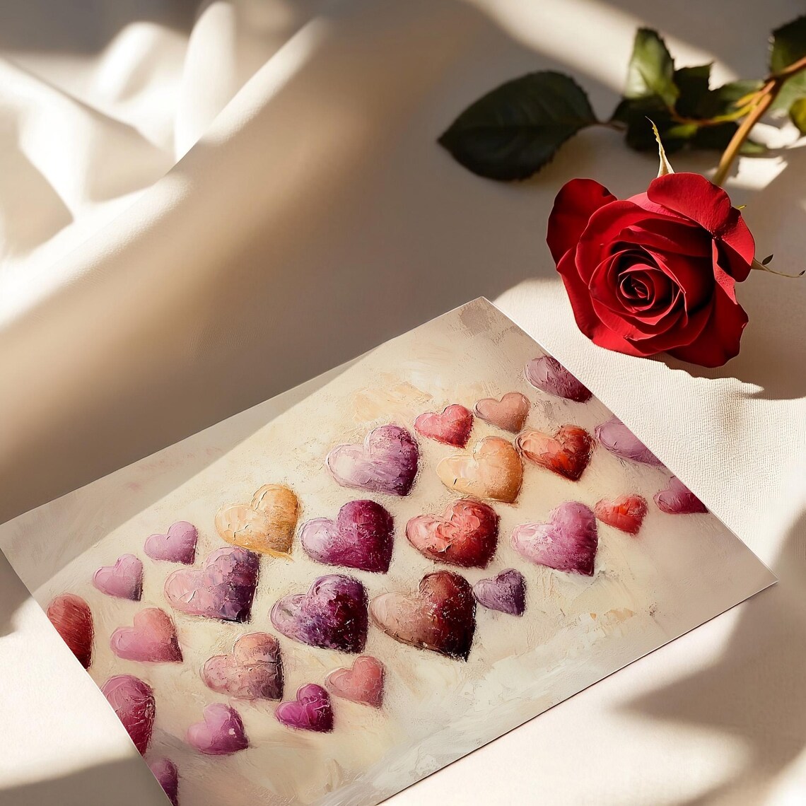 Ombre Plum Pink Hearts Rows Oil Painting Valentines Decor Poster - Image 5