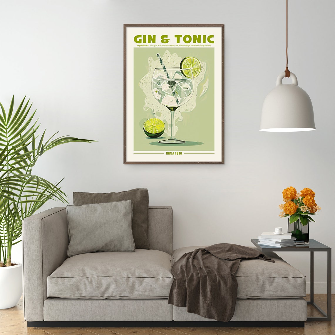 Gin and Tonic Cocktail Recipe Retro Kitchen Bar Decor Wall Art - Image 5