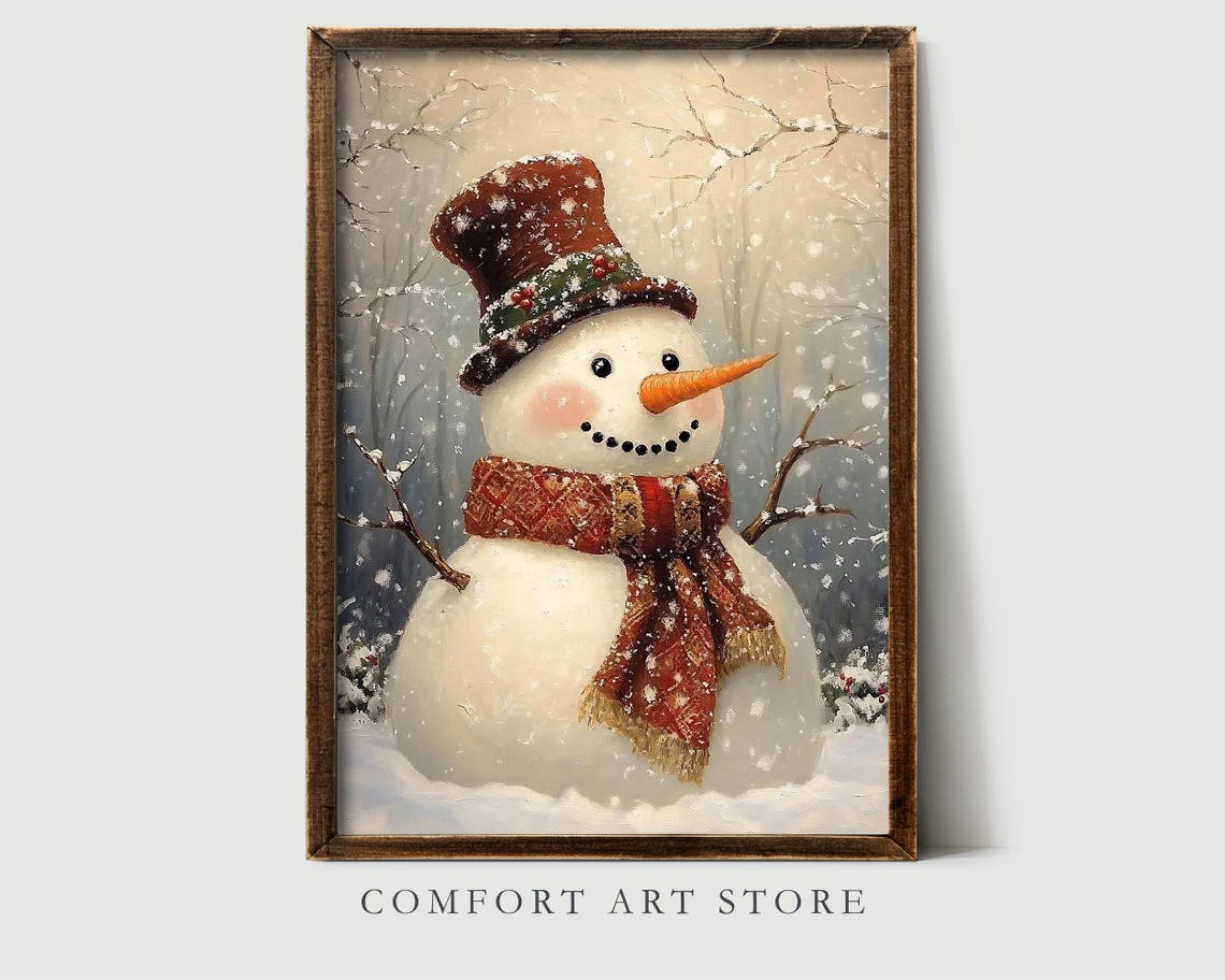 Friendly Cheerful Snowman with Top Hat and Red Scarf Winter Poster - Image 2