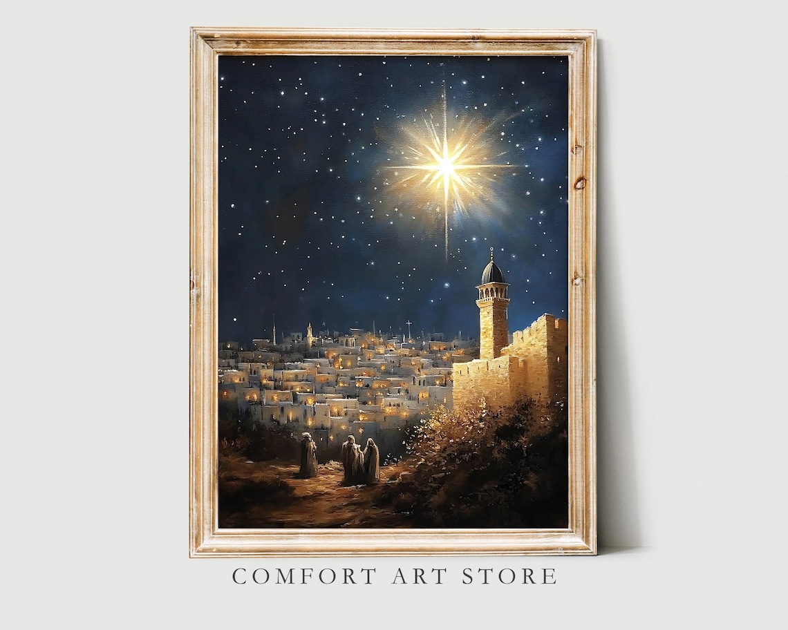 Star of Bethlehem Over an Ancient City Night Sky Nativity Poster