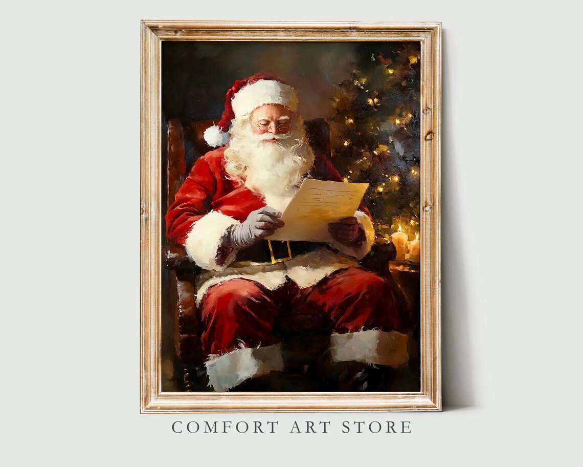 Santa Claus Reading a Christmas Letter by Candlelight Holiday Poster