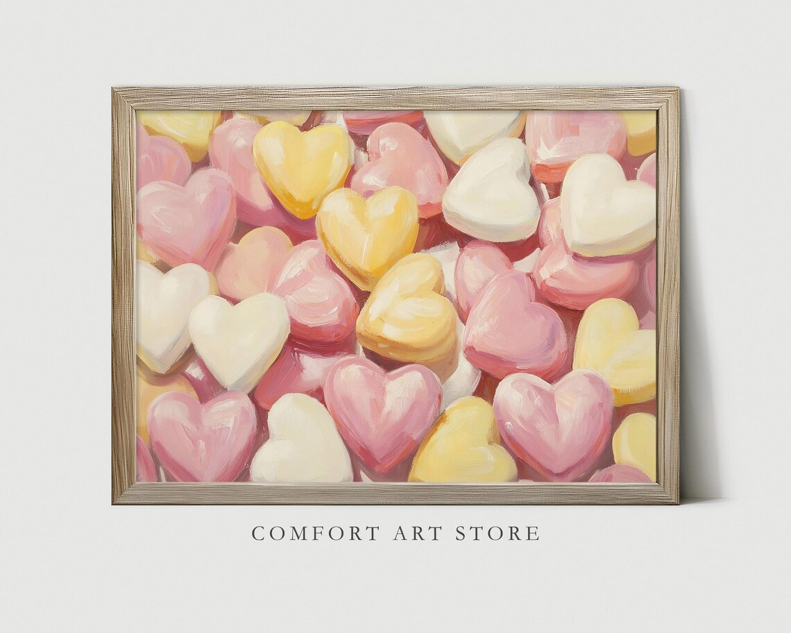 Pink Yellow White Heart Candies Painting Sweet Nursery Wall Poster - Image 2