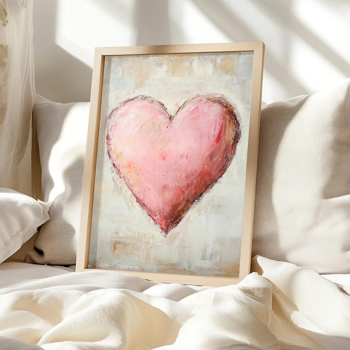 Pink Heart Oil Painting Rustic Vintage Valentines Day Decor Poster - Image 3