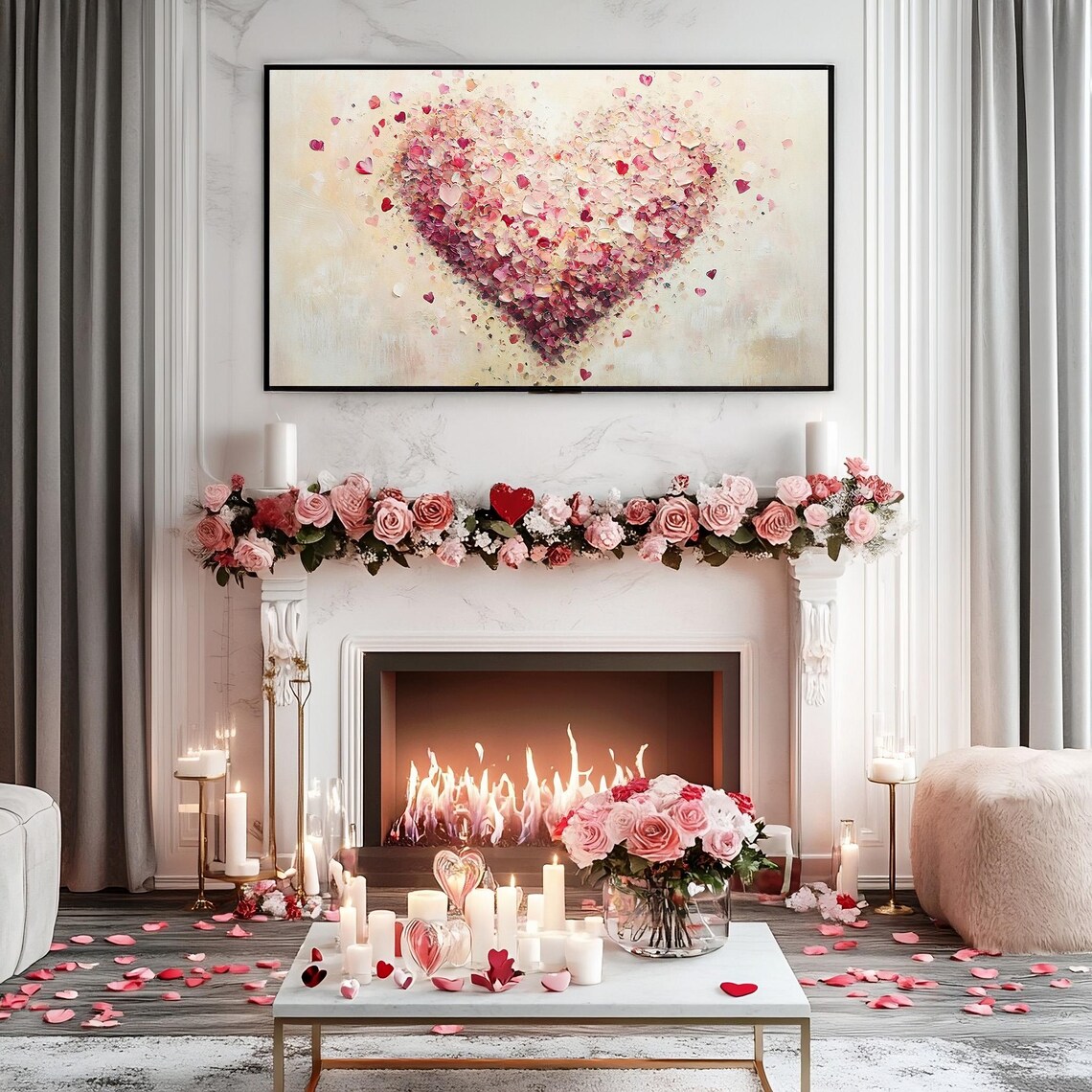 Valentines Pink Petal Heart Romantic Floral Art Print Love Decor Gift - Image 3