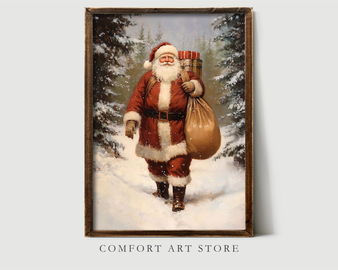 Christmas Santa Claus Vintage Wall Art Print Christmas Holiday Decor Santa Scene Dark Academia Winter Gifts Christmas Holiday Art - Image 2