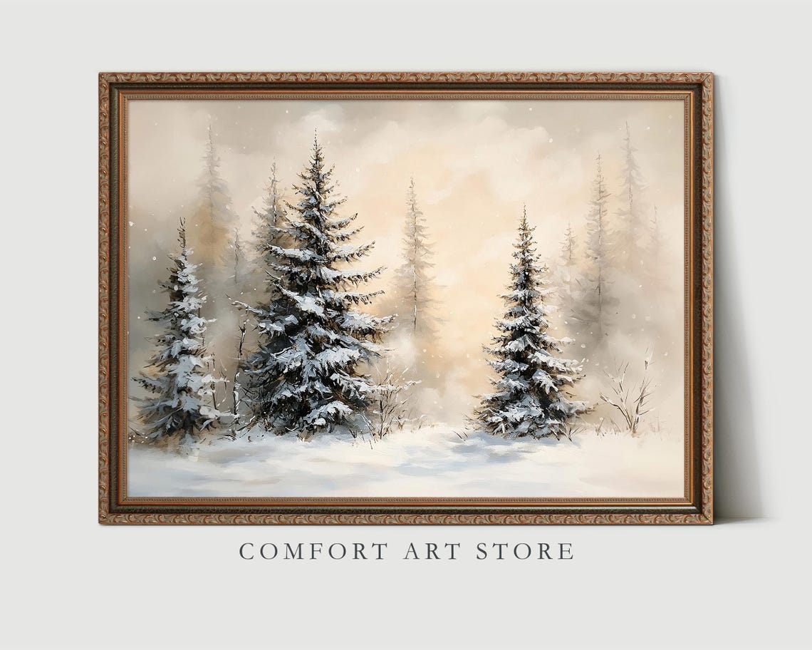 Snowy Pine Trees Standing In A Quiet Misty Winter Forest Wall Art - Image 7