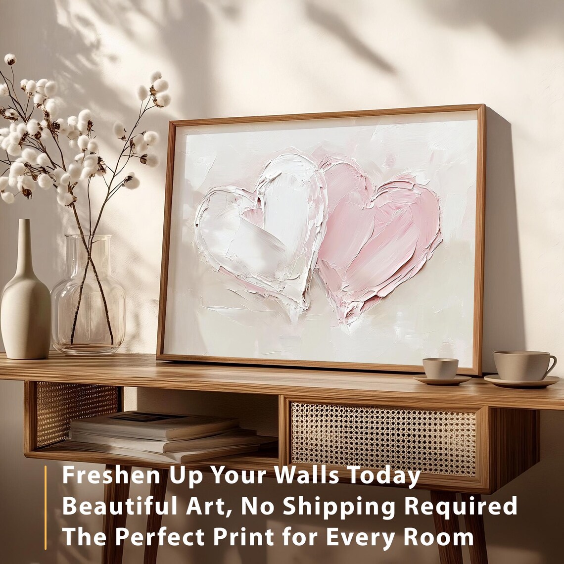 Valentines Two Textured Hearts Impasto Neutral Minimalist Wall Art - Image 4