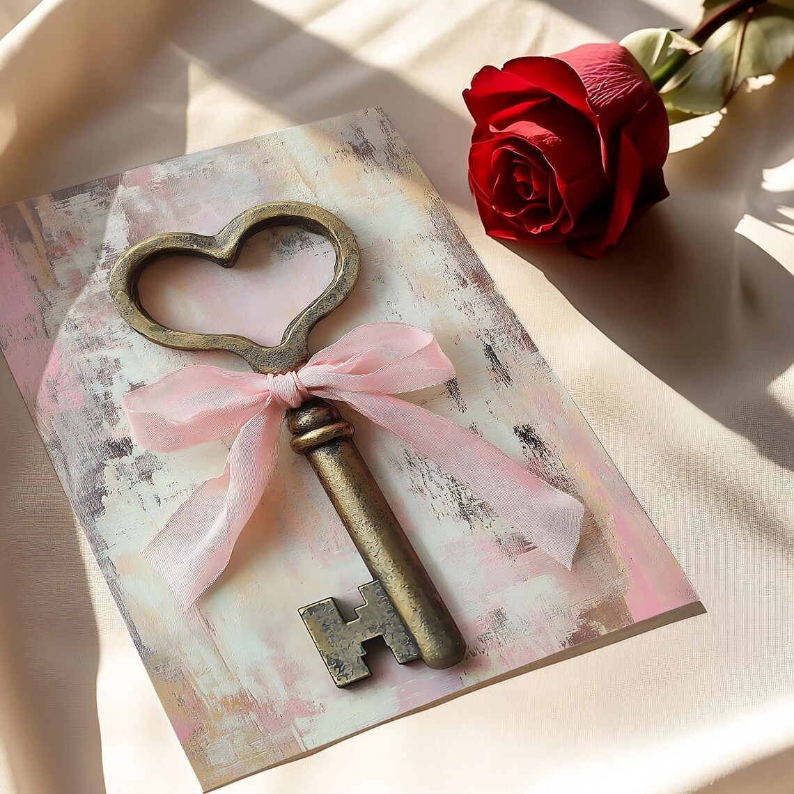 Heart Key with Pink Ribbon Bow Antique Love Valentine Poster - Image 5