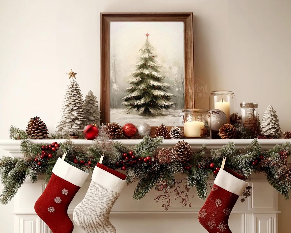 Snow Covered Christmas Tree with Red Berries in Winter Mist Poster - Image 4