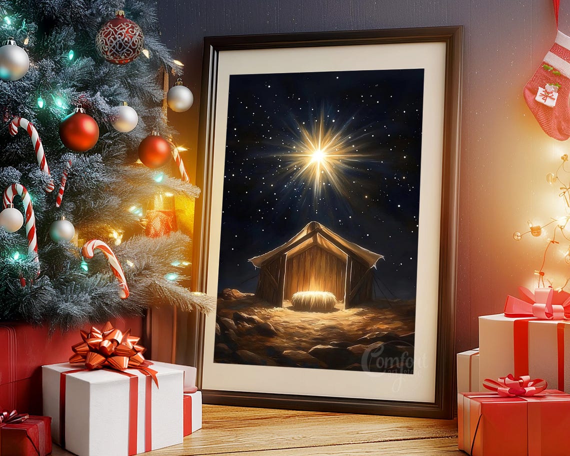 Nativity Stable Under Bright Bethlehem Star Christmas Poster - Image 6