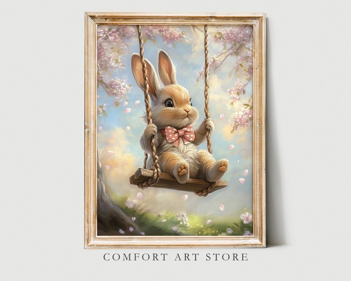 Easter Bunny Print, Vintage Spring Nursery Decor