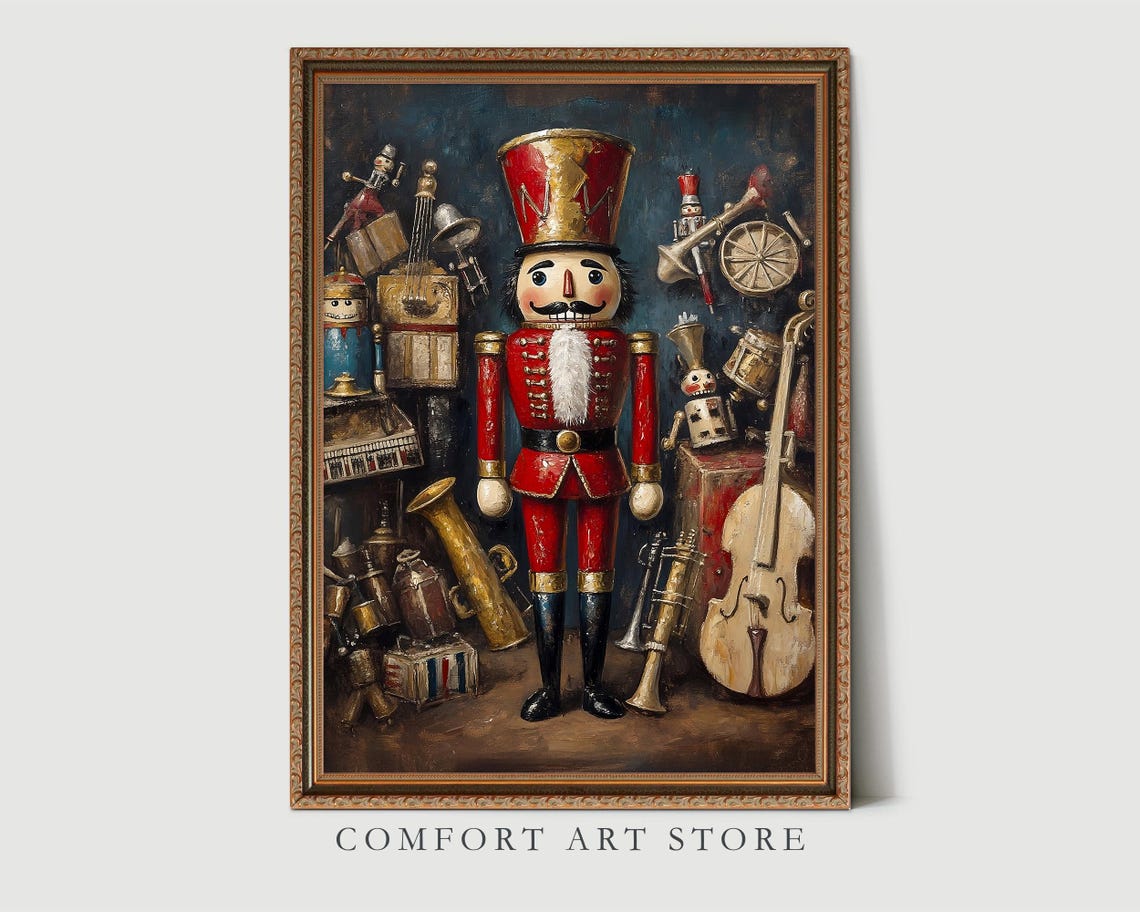 Nutcracker Soldier Surrounded by Vintage Brass Instruments Wall Art - Image 3
