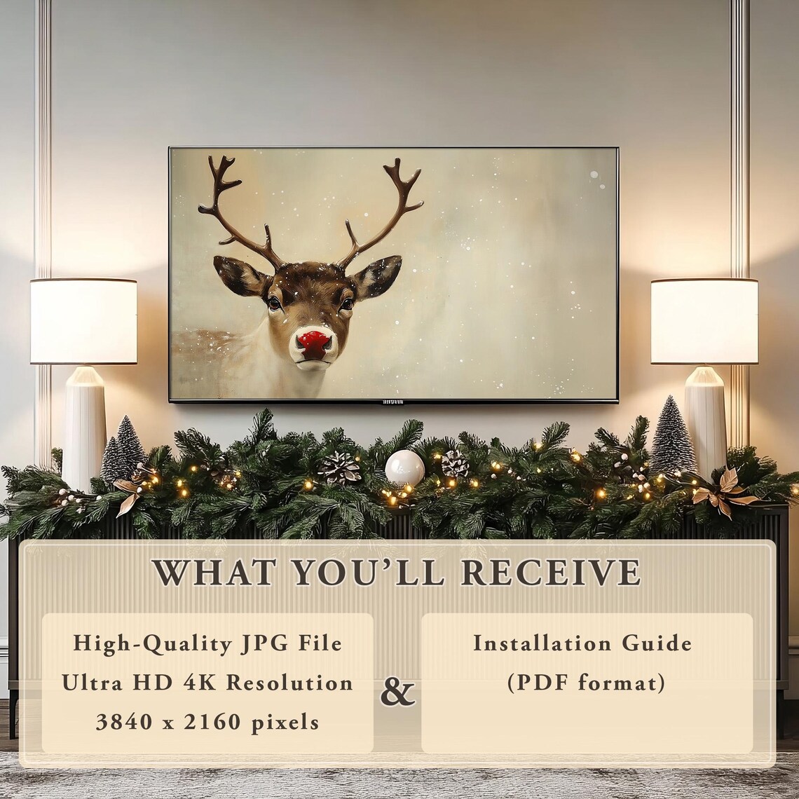 Frame Tv Art Rudolph Red Nose Reindeer Christmas Deer Vintage Christmas Antique Winter Scene Winter Seasonal Decor Painting Frame Tv - Image 8