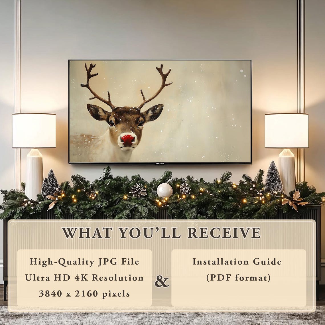 Rudolph Red Nose Reindeer Vintage Christmas Frame TV Art Snow Poster - Image 8