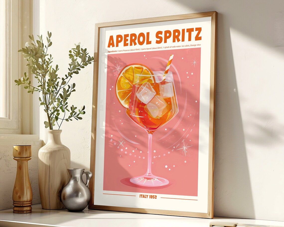 Aperol Spritz Cocktail Retro Poster, Home Bar Decor - Image 7