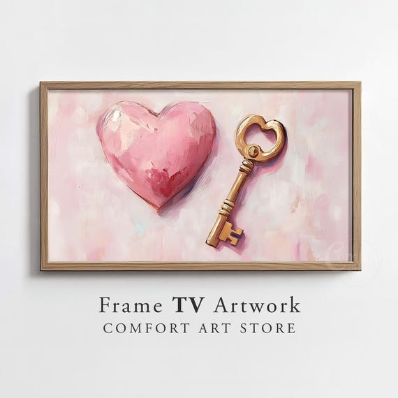 Valentines Day Frame Tv Art Frame Tv Pink Heart Key Frame Tv Vintage Valentines Holiday Painting Moody Romantic Dcor Seasonal Gift