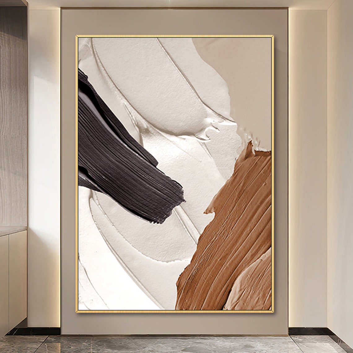 Abstract Black Beige White Modern Wall Art Heavy Texture Hand Painted Artwork Personalized Acrylic Painting On Large Size Decor - Image 2