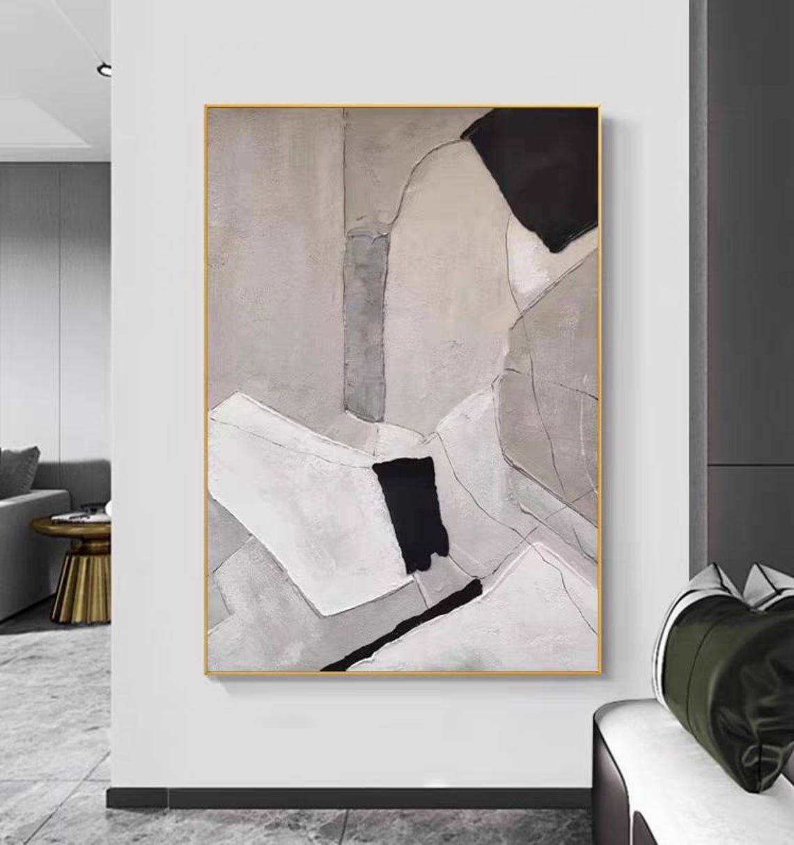 Gray Tone Color Block Abstract Thick Textured Minimalist Art Poster - Image 2
