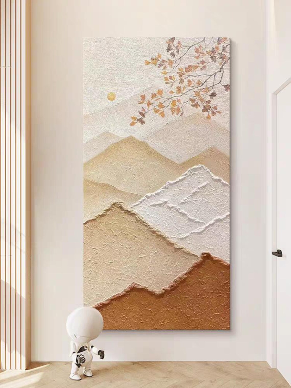 Tan Mountains Autumn Leaves Branch Textured Landscape Poster - Image 3