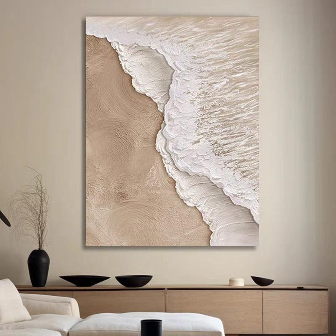 Textured Aerial Seaside Waves Foam Over Beige Sand Ocean Poster - Image 3