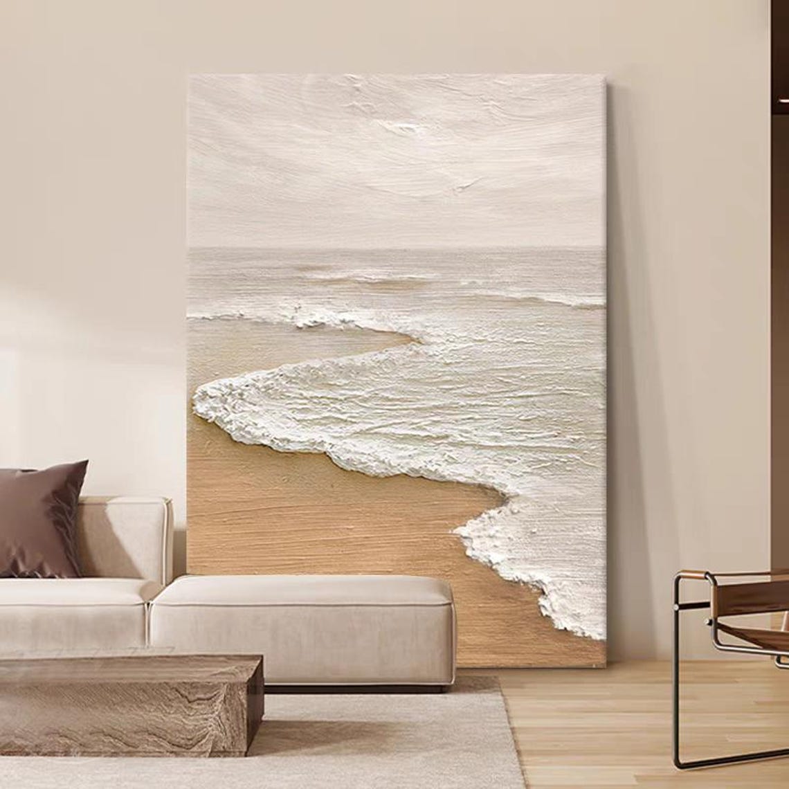 White Ocean Waves Textured Abstract Seascape Modern Coastal Art Print - Image 3