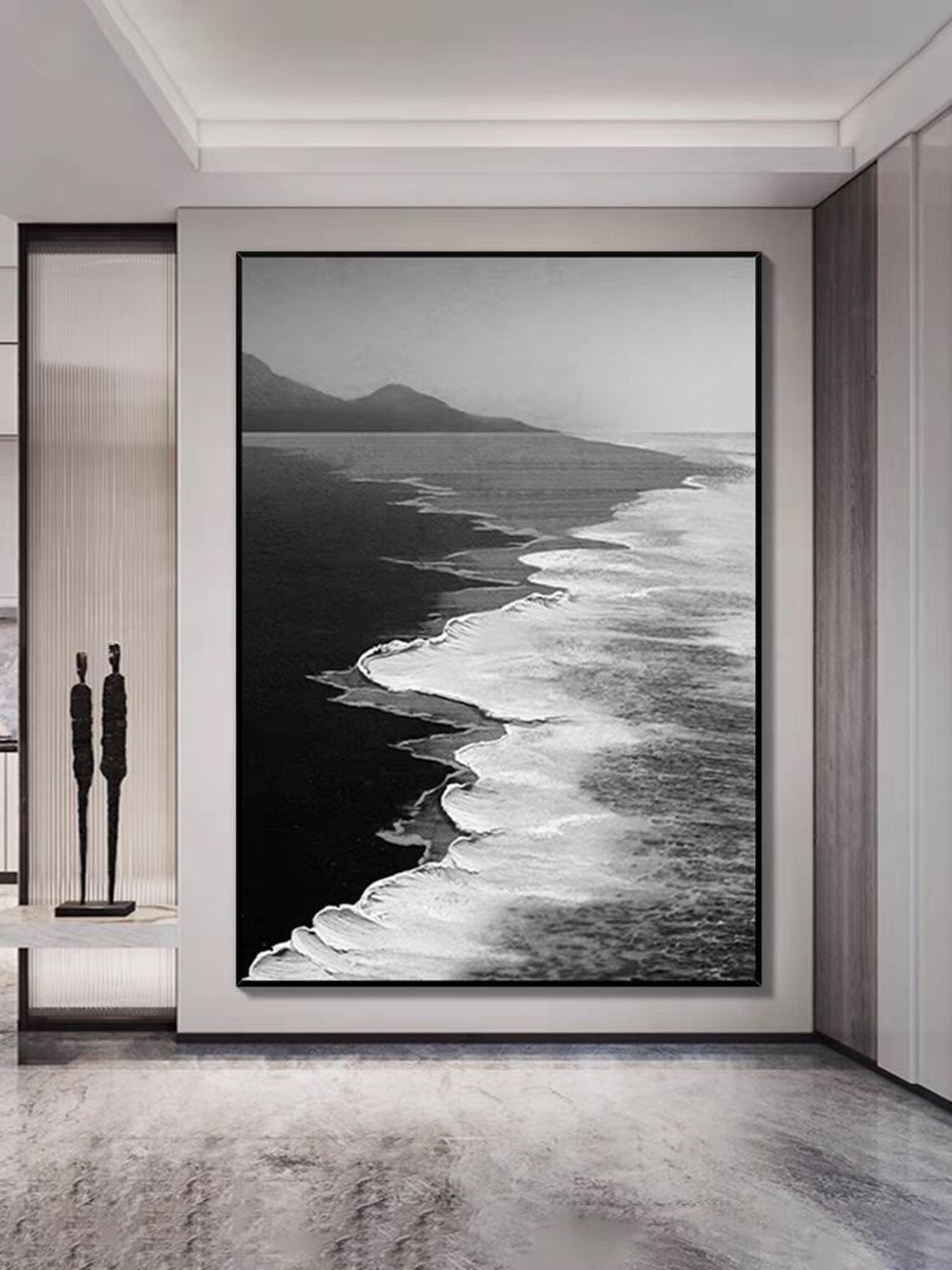 Black And White Ocean Waves Abstract Art Print - Image 3