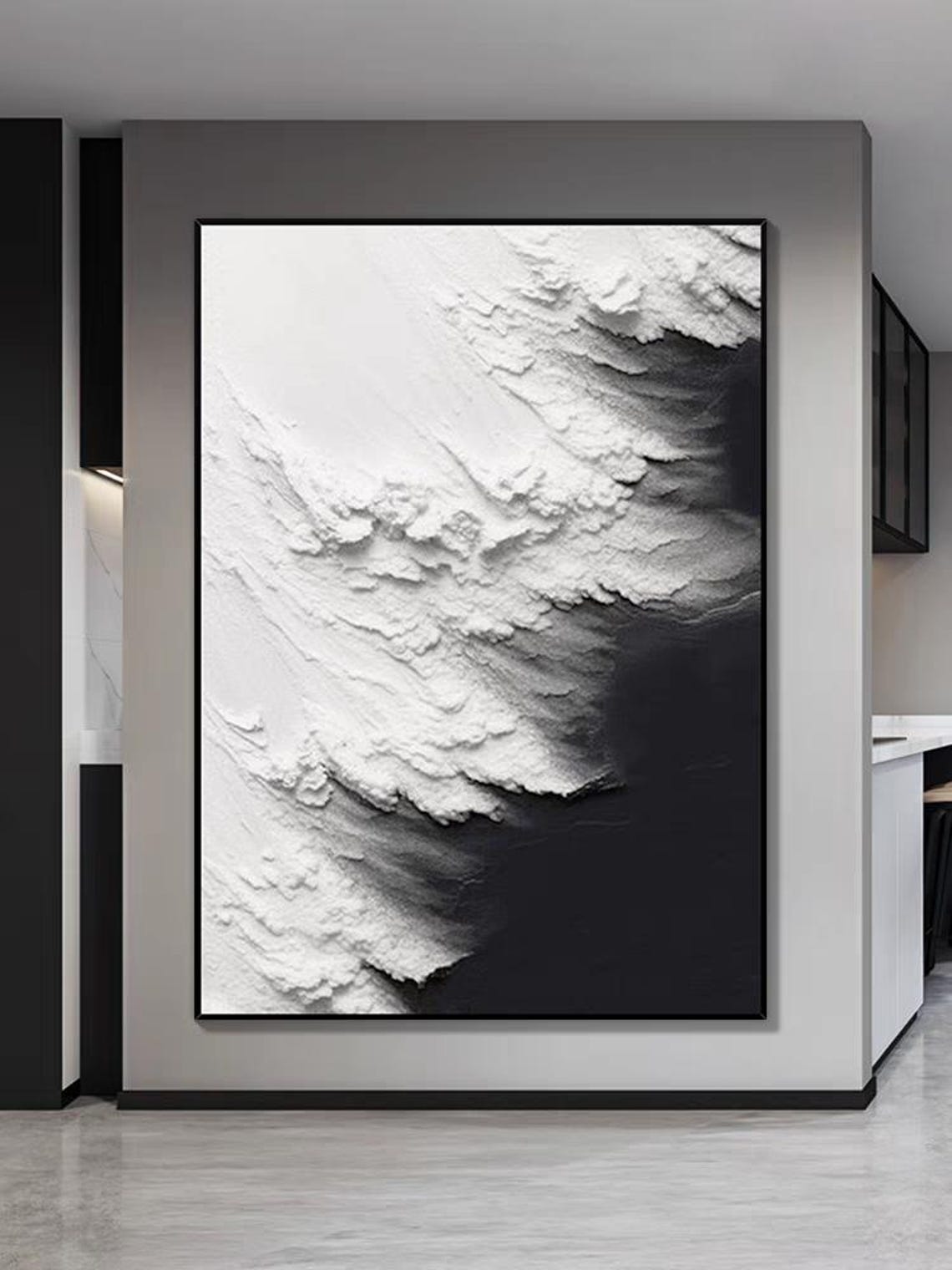 Black White Ocean Wave Foam Thick 3D Textured Seascape Poster - Image 3