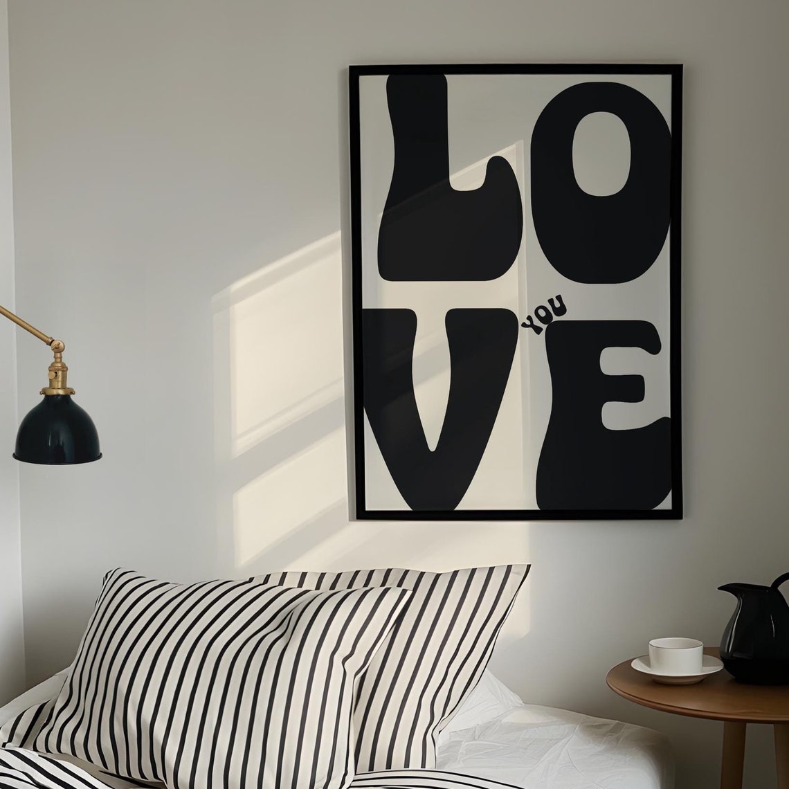 Love You Black Retro Typography Bedroom Above Bed Statement Poster