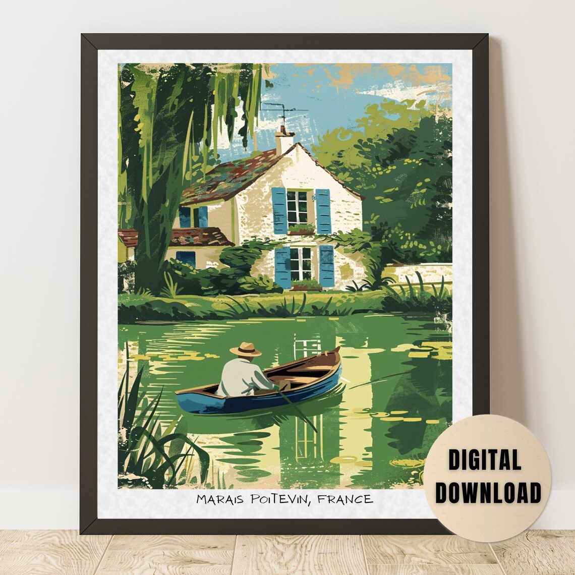 Marais Poitevin France Vintage Poster French Countryside Boat Landscape Travel Illustration