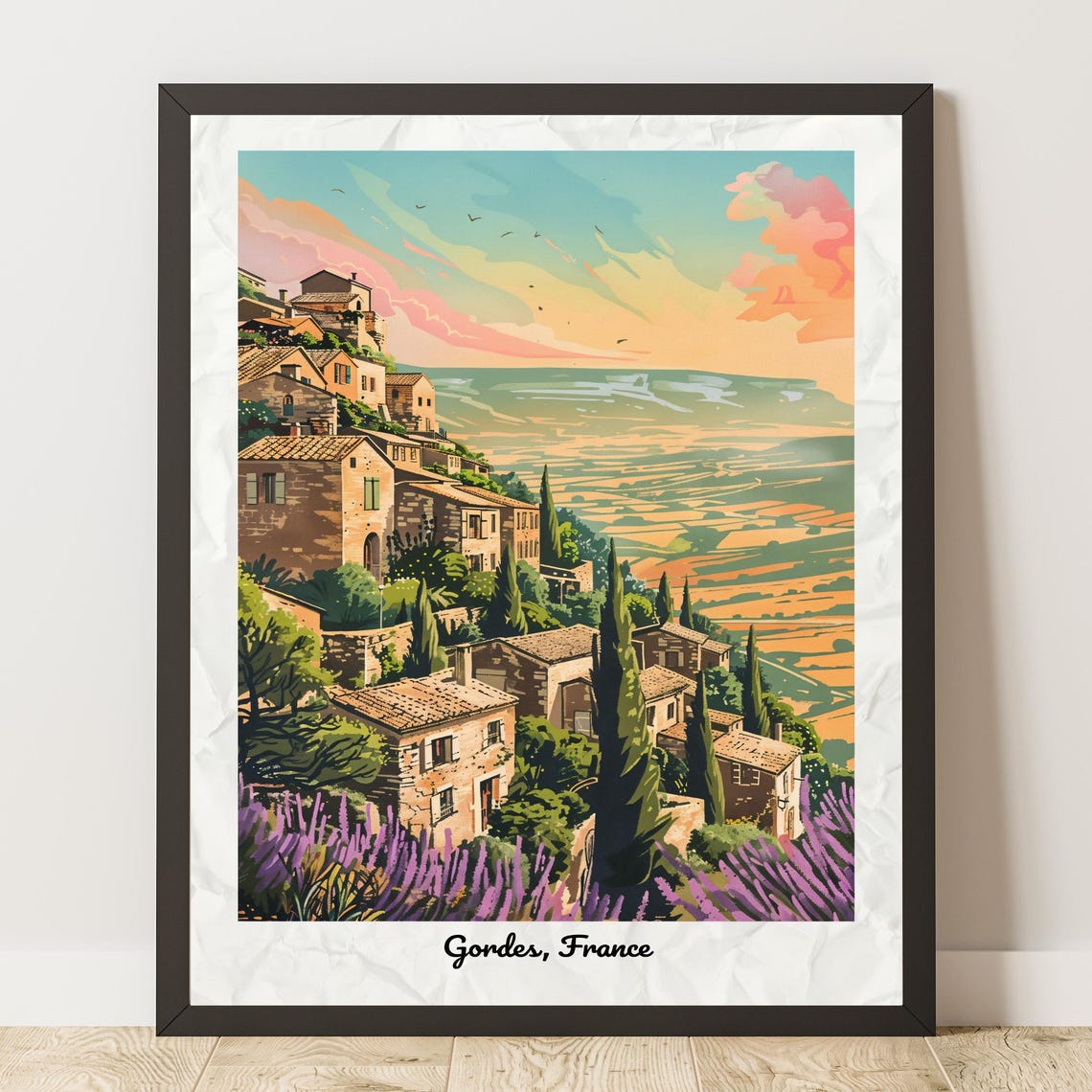 Gordes Provence Hilltop Village Lavender Sunset Travel Poster
