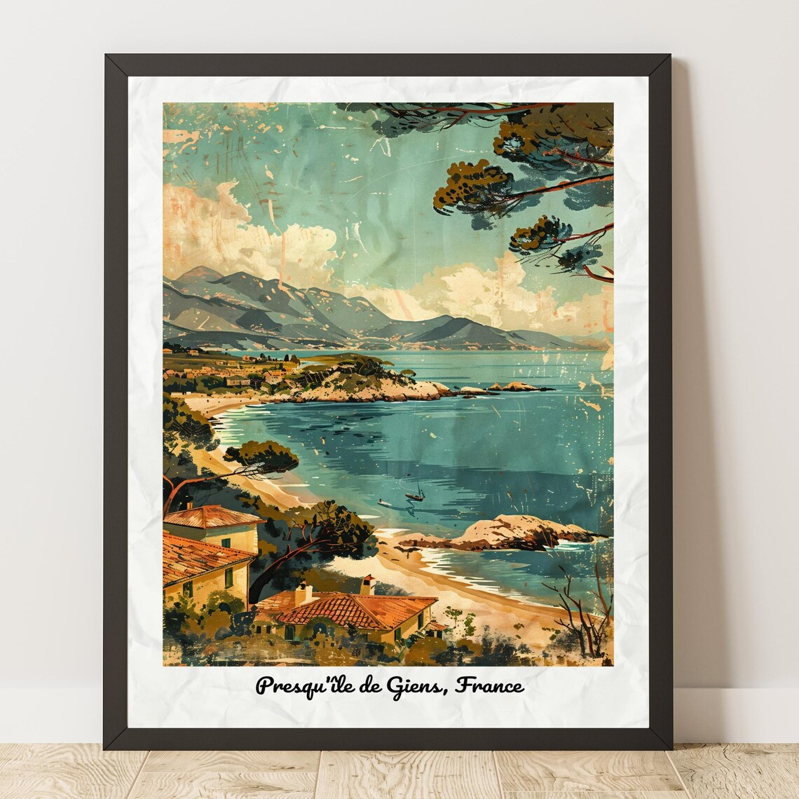 Presqu'Île de Giens France Vintage Style Travel Poster Sandy Cove