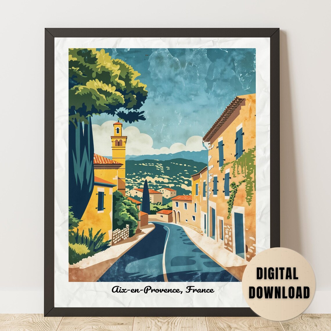 Aix-en-Provence Old Town Street France Vintage Travel Poster