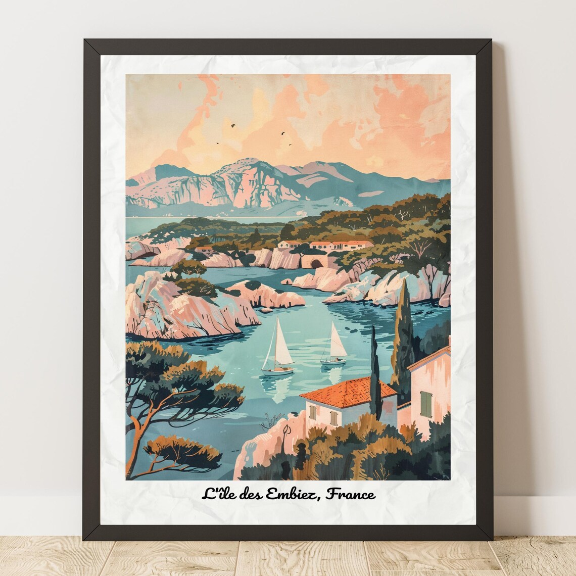 L'Île des Embiez France Vintage Style Travel Poster Sailboats