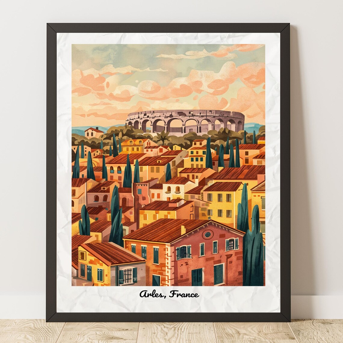 Arles France Vintage Style Travel Poster Roman Amphitheater View