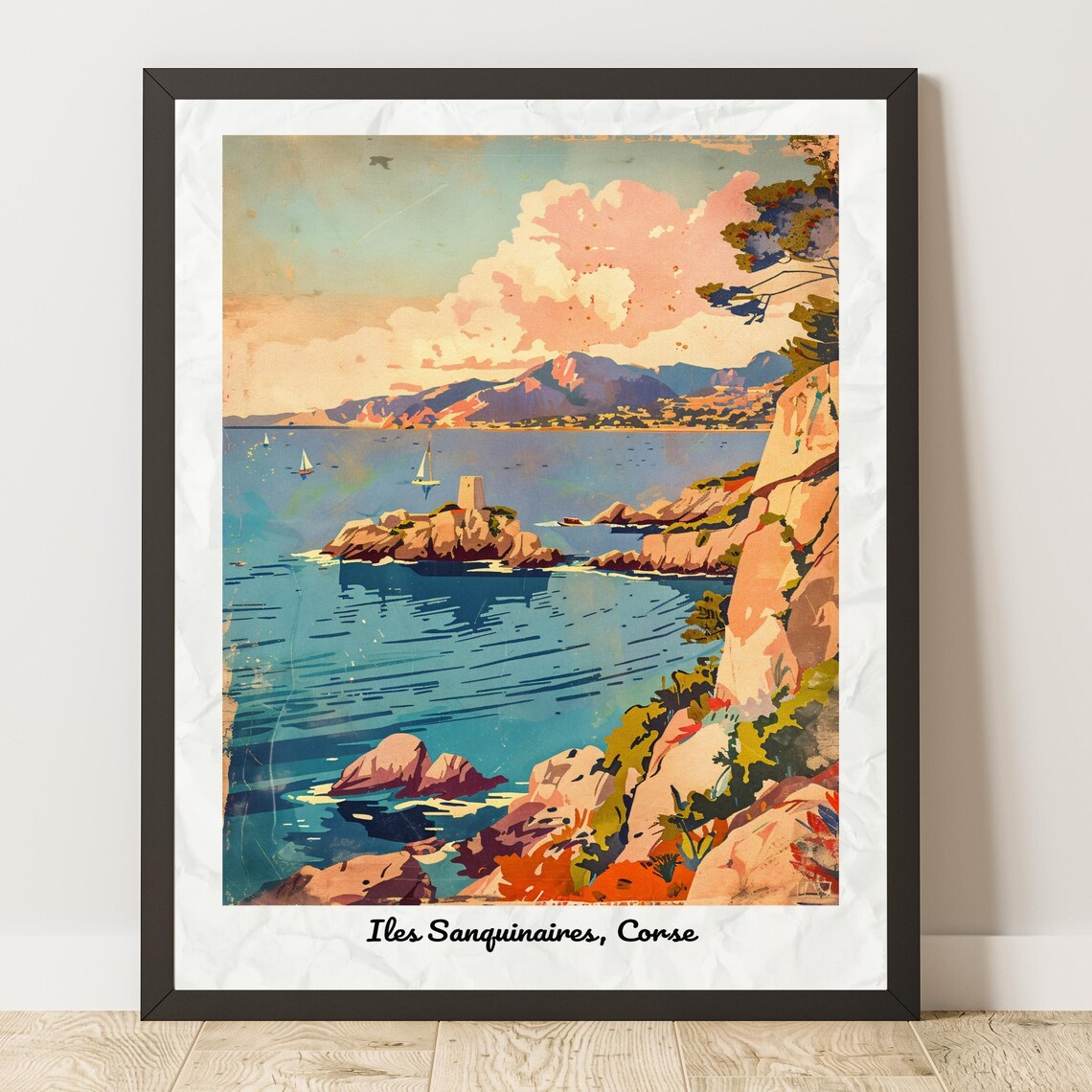 Îles Sanguinaires Corsica Vintage Style Travel Poster Rocky Coast