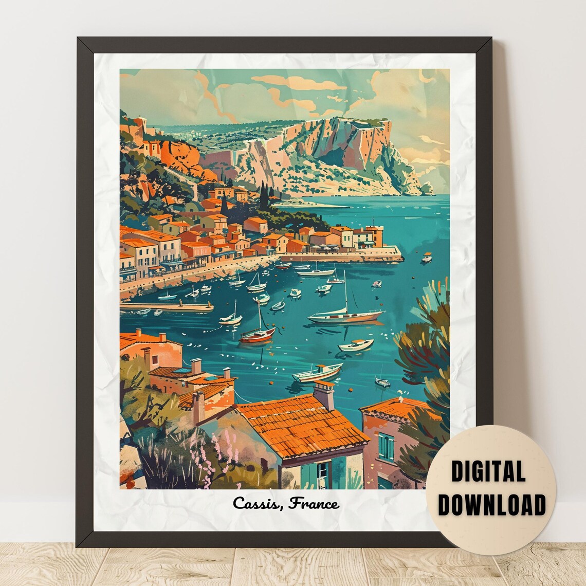 Cassis Harbor Boats Cap Canaille France Vintage Travel Poster