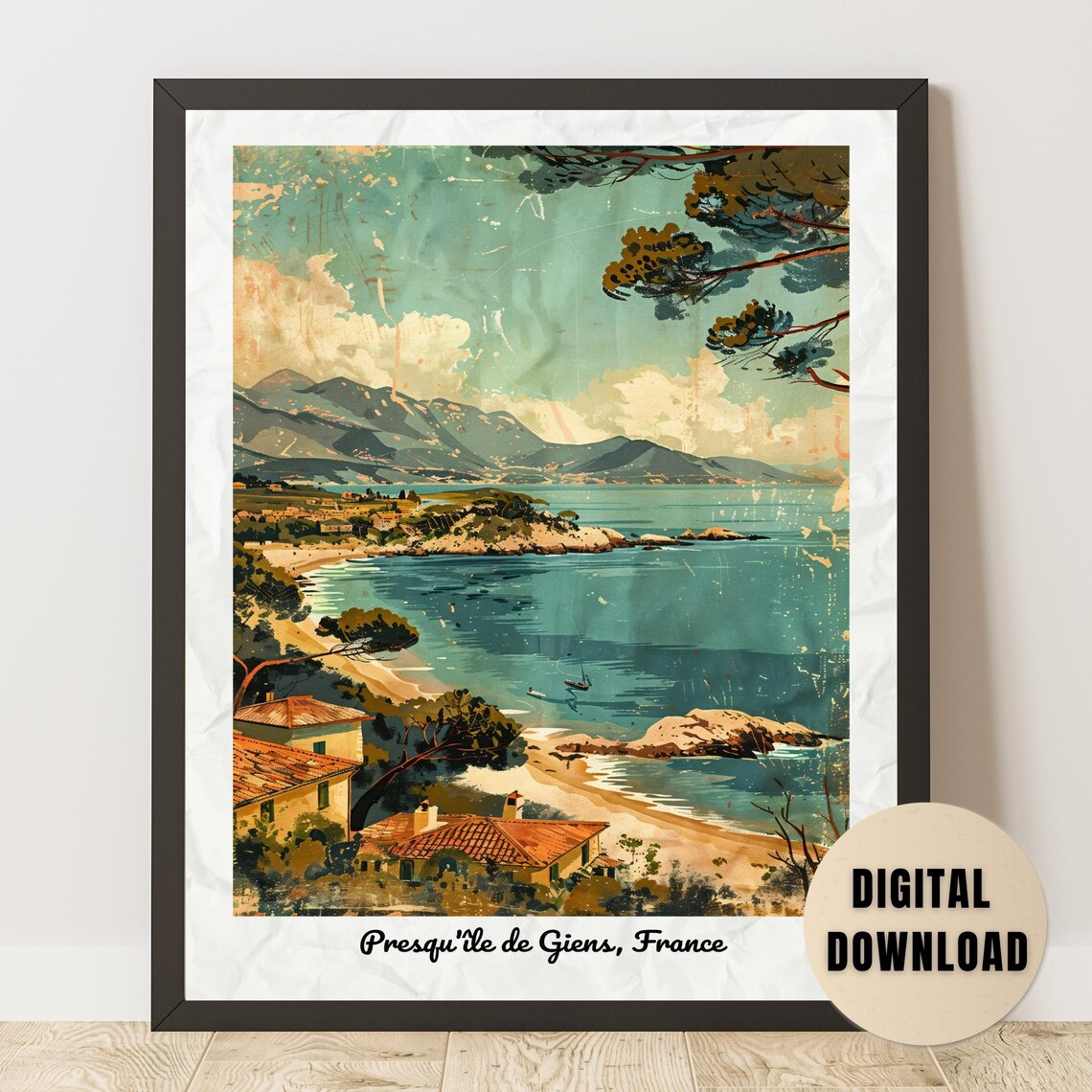 Presqu'île de Giens Bay Panorama France Vintage Travel Poster