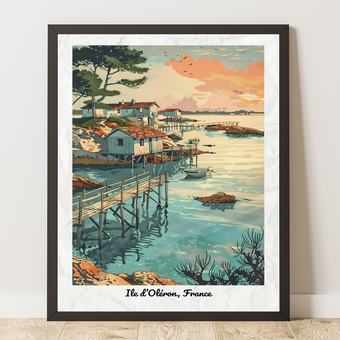 Île d'Oléron France Vintage Style Travel Poster Fishing Huts