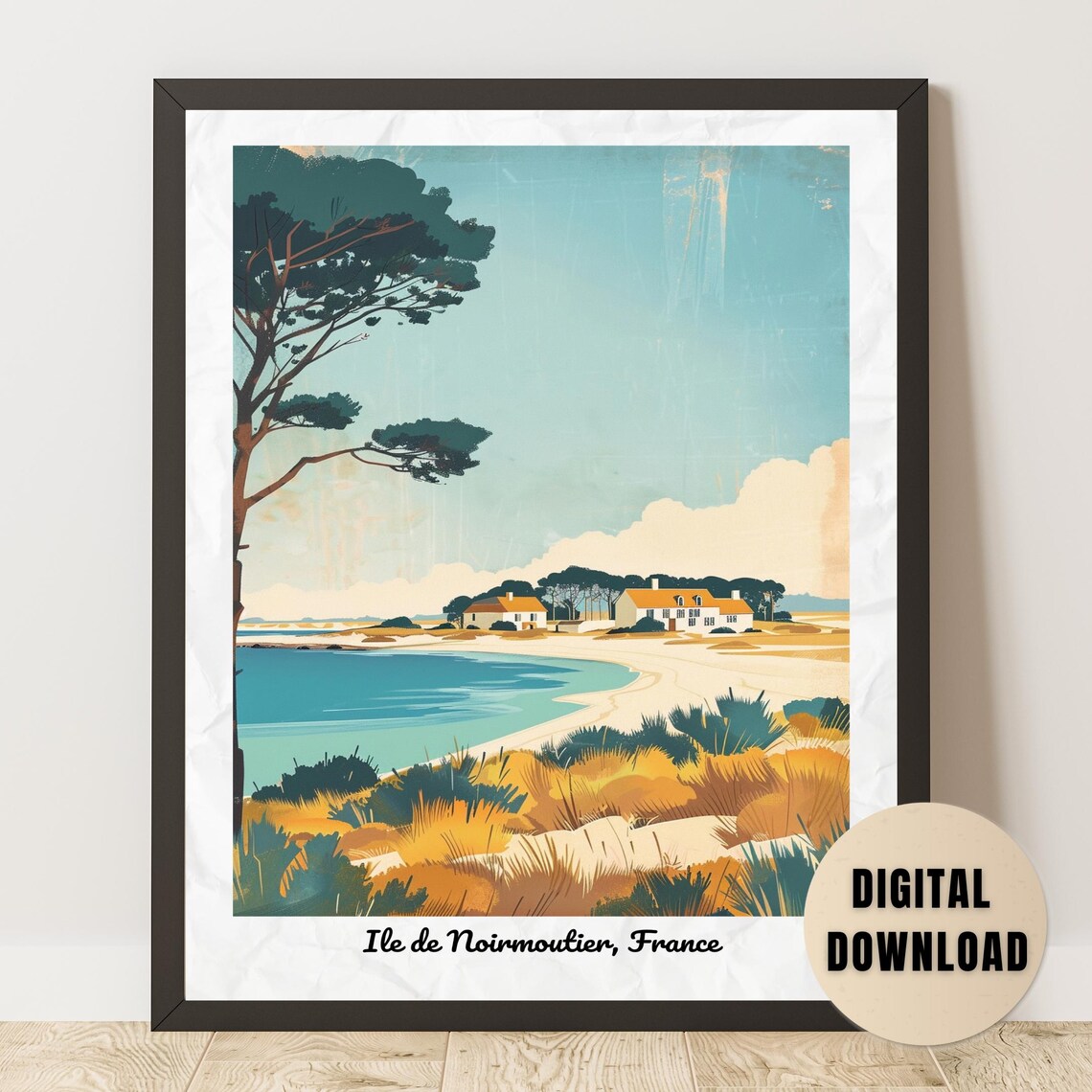 Île de Noirmoutier Sandy Beach Dunes France Vintage Travel Poster