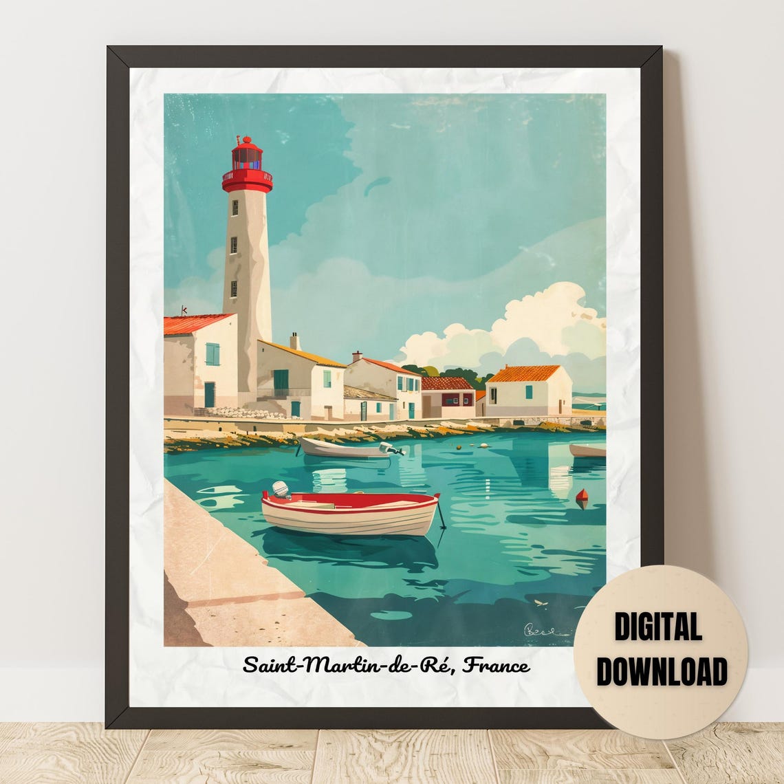 Saint-Martin-de-Ré France Vintage Travel Poster Lighthouse Harbor