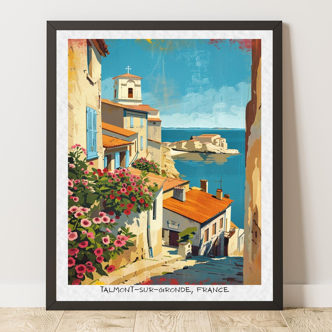 Talmont-sur-Gironde Church Tower Sea View Retro Travel Poster