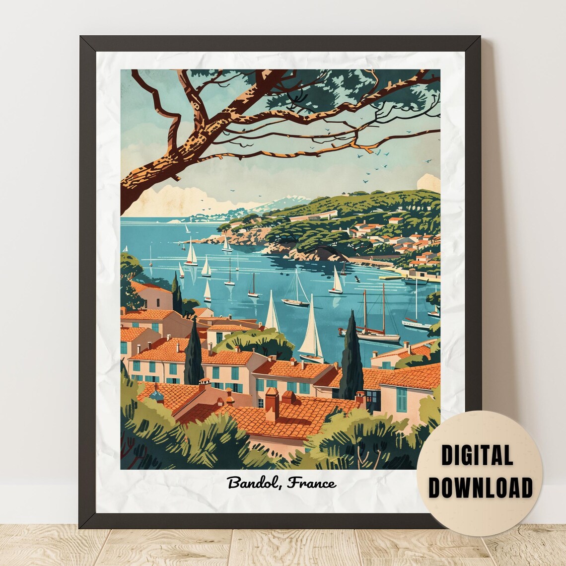 Bandol Bay Sailboats French Riviera Coast Vintage Travel Poster