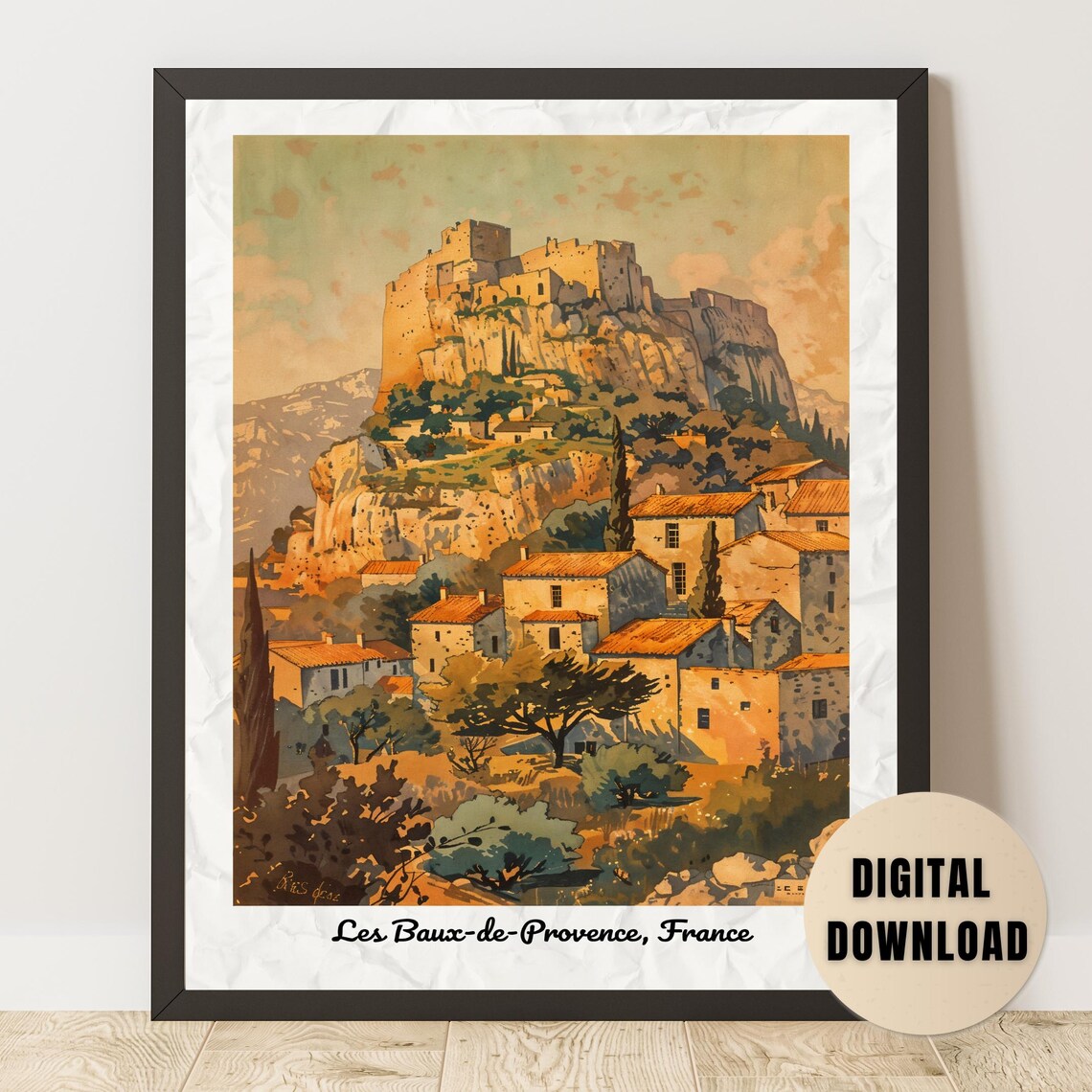 Les Baux-de-Provence Castle Ruins France Vintage Travel Poster