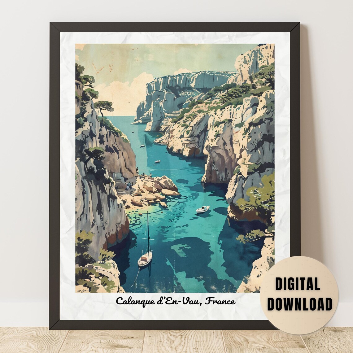 Calanque d'En-Vau Turquoise Cliffs France Vintage Travel Poster