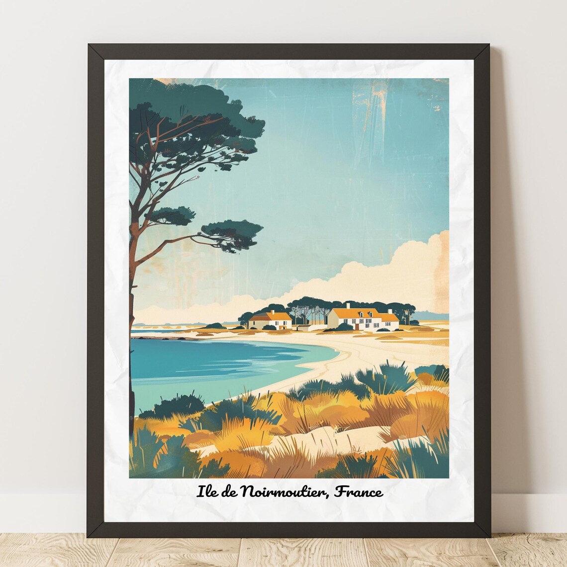 Île de Noirmoutier France Vintage Style Travel Poster Dune Beach