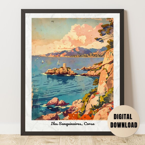 Îles Sanguinaires Corsica Red Cliffs France Vintage Travel Poster