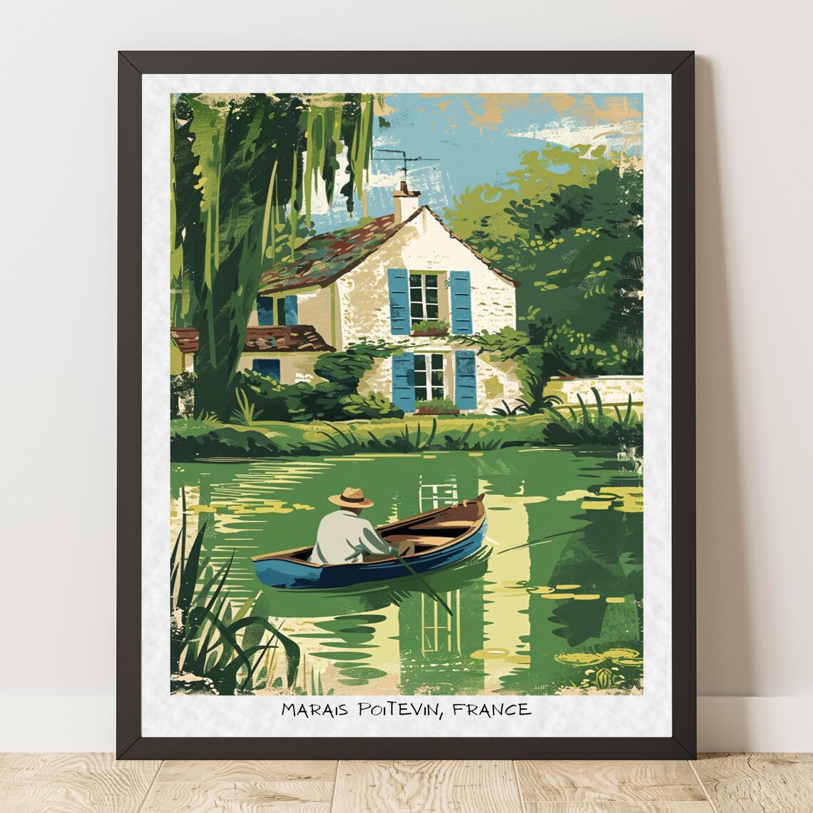 Marais Poitevin Rowboat Cottage Vintage French Travel Poster