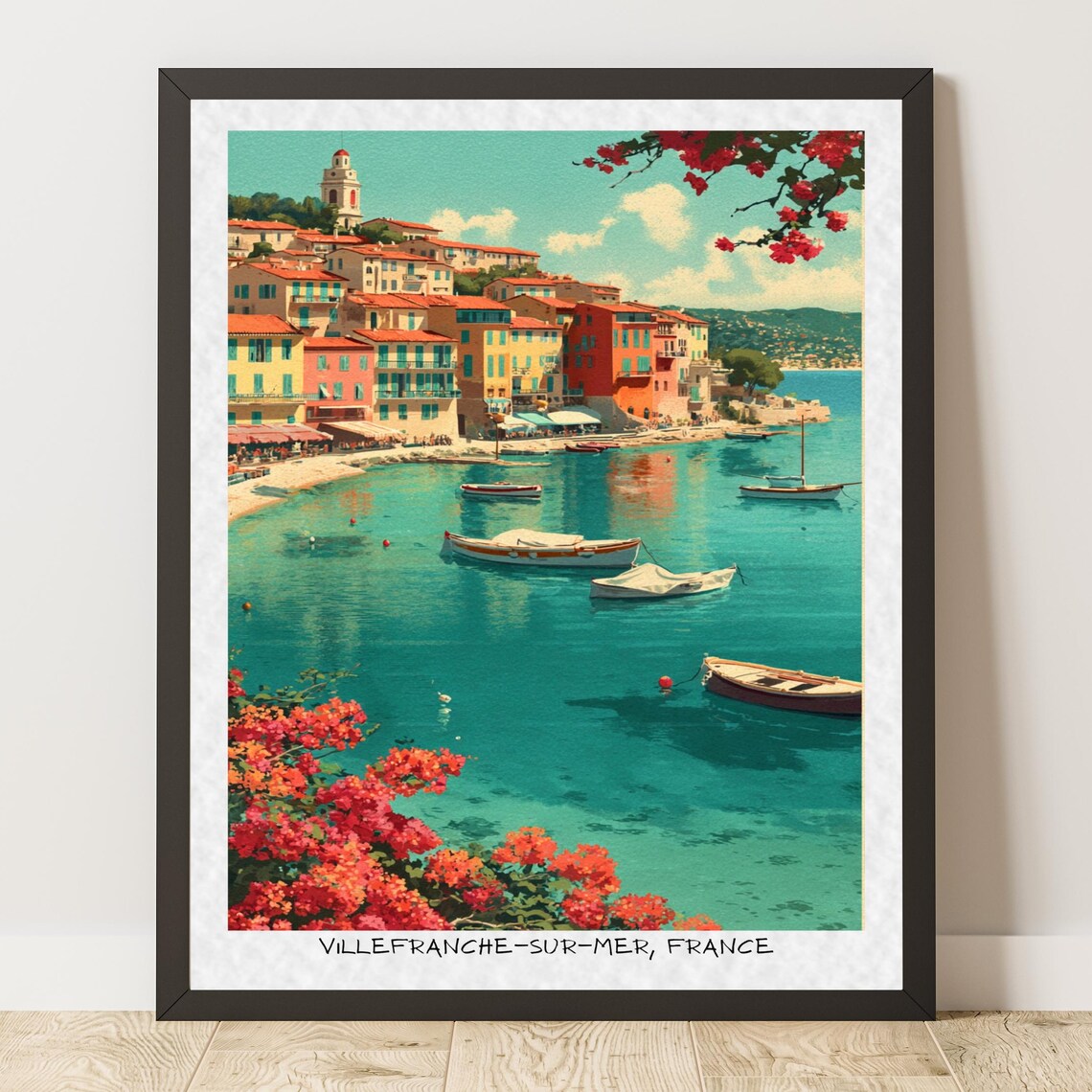 Villefranche-sur-Mer Harbor Vintage French Riviera Travel Poster